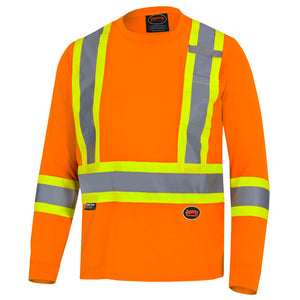 Chandail de sécurité haute visibilité àmanches longues en polyester œil de perdrix - Orange haute visibilité - 6995